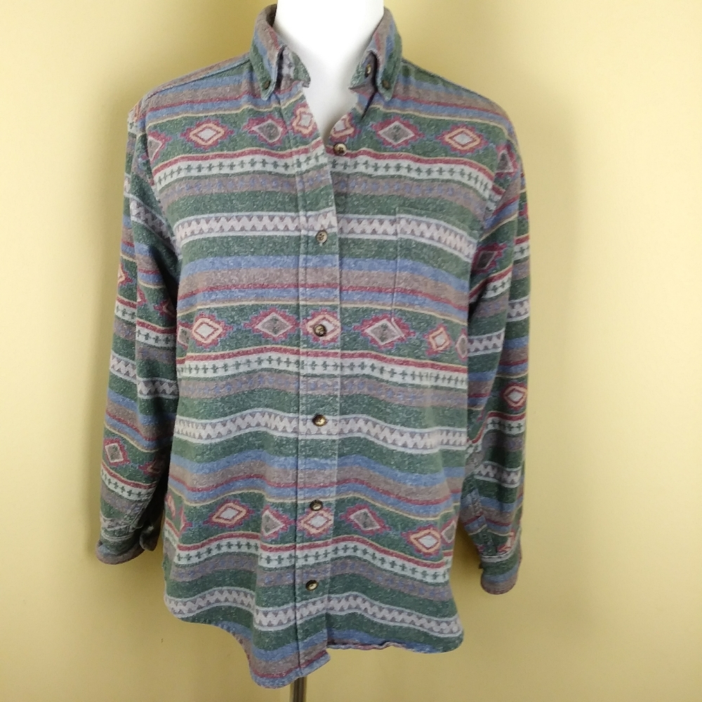 Vintage LL Bean Flannel Shirt Western Native Aztec